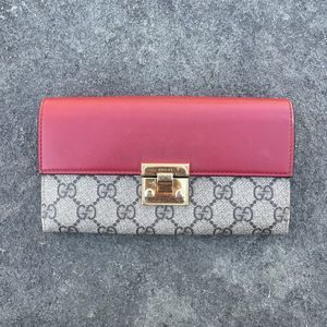 Gucci GG Supreme Monogram Calfskin Padlock Continental Wallet Red Pink